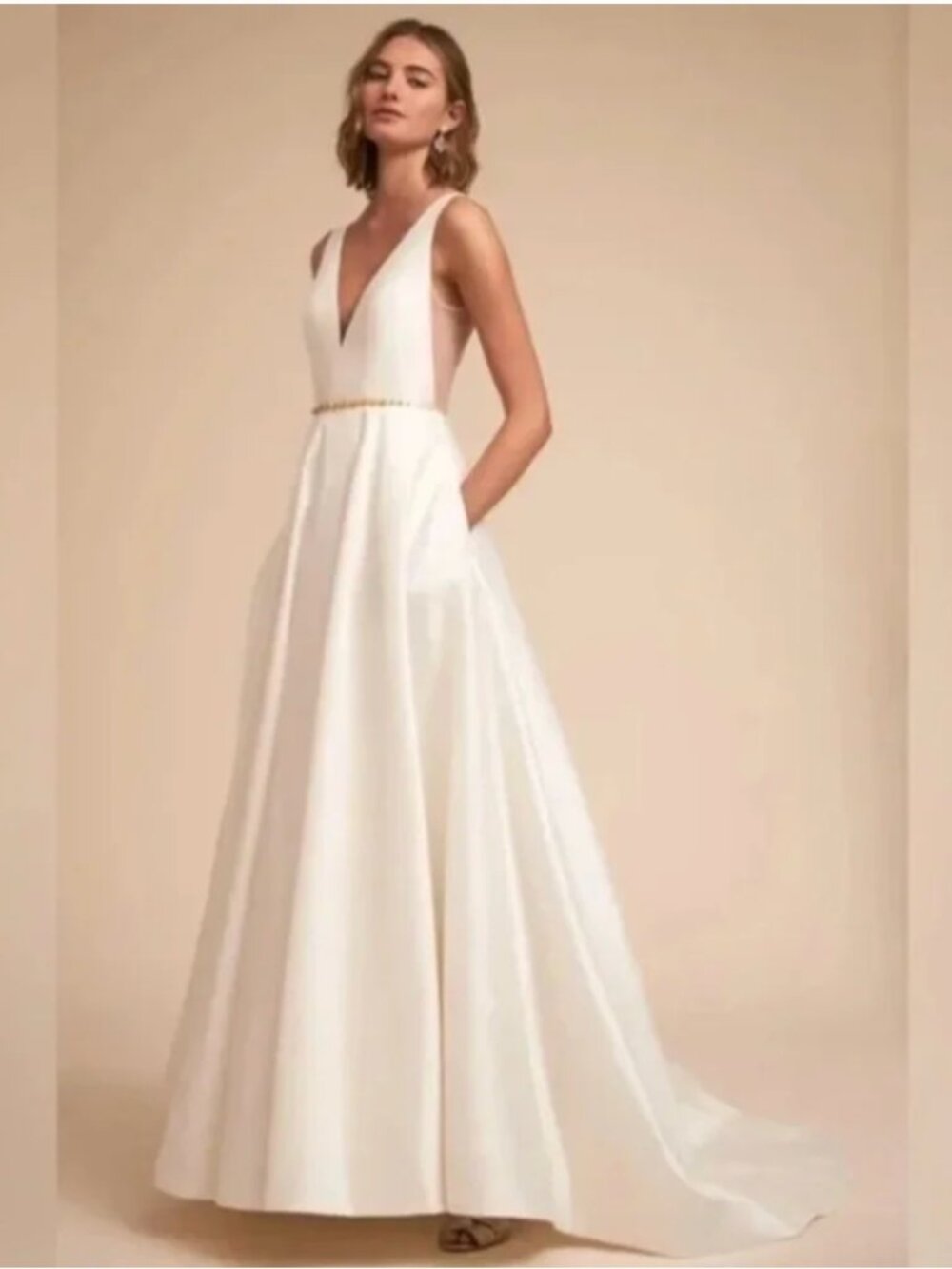 Jenny Yoo Octavia Ivory V-Neck A-Line Wedding Dress with Beaded Waist